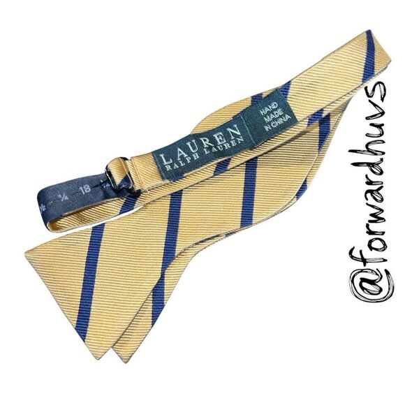 Ralph Lauren Self-Tie Bow Tie – Yellow with Blue Stripe Pattern – 100% Silk - Picture 5 of 7